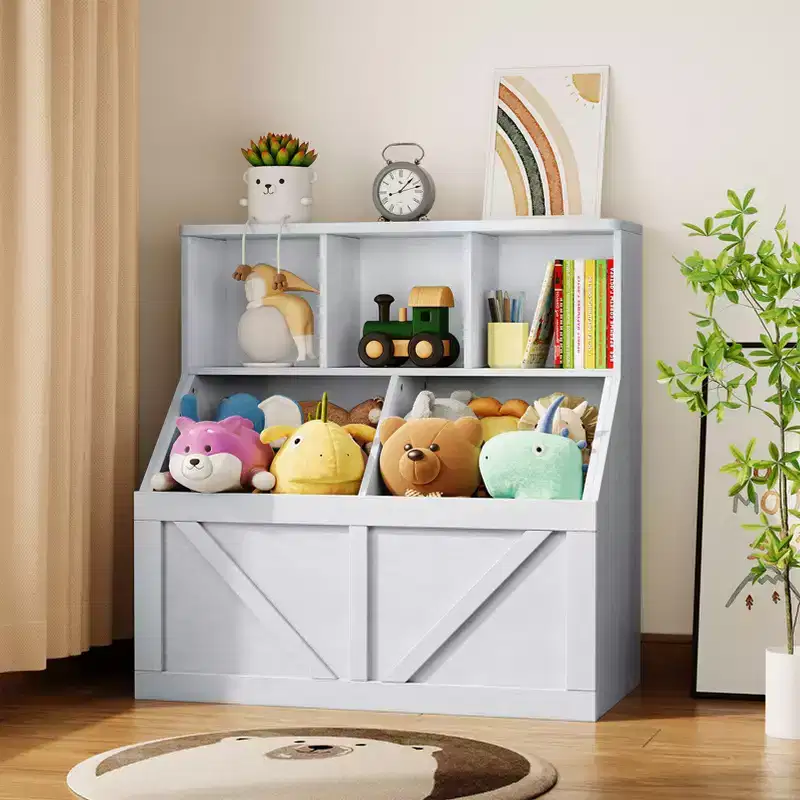 Kids Bookshelf & Toy Storage Organizer with Cabinet and Shelves, Toddler Bookcase for Playroom, Bedroom, Nursery & Easy Assembly