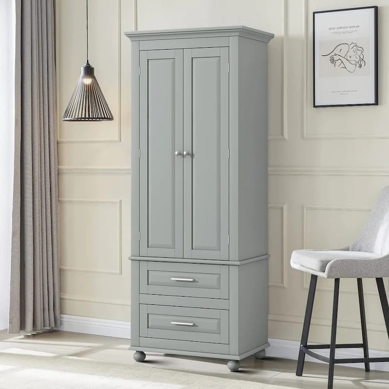 Modern Minimalist Wooden Tall Bathroom Storage Cabinet with Anti-Tipping Device