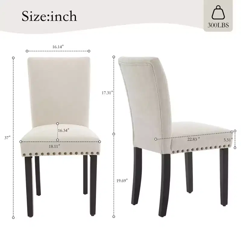 Set of 2 Upholstered Dining Chairs with Nailhead Trim, Parsons Dining Room Chairs with Wood Legs, Fabric Side Chairs for Kitchen