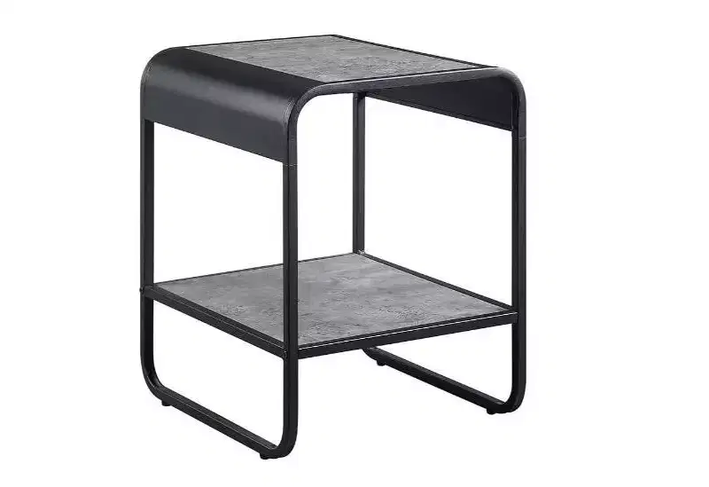 HomeRoots 21 Black And Concrete Gray Manufactured Wood And Metal Rectangular End Table With Shelf