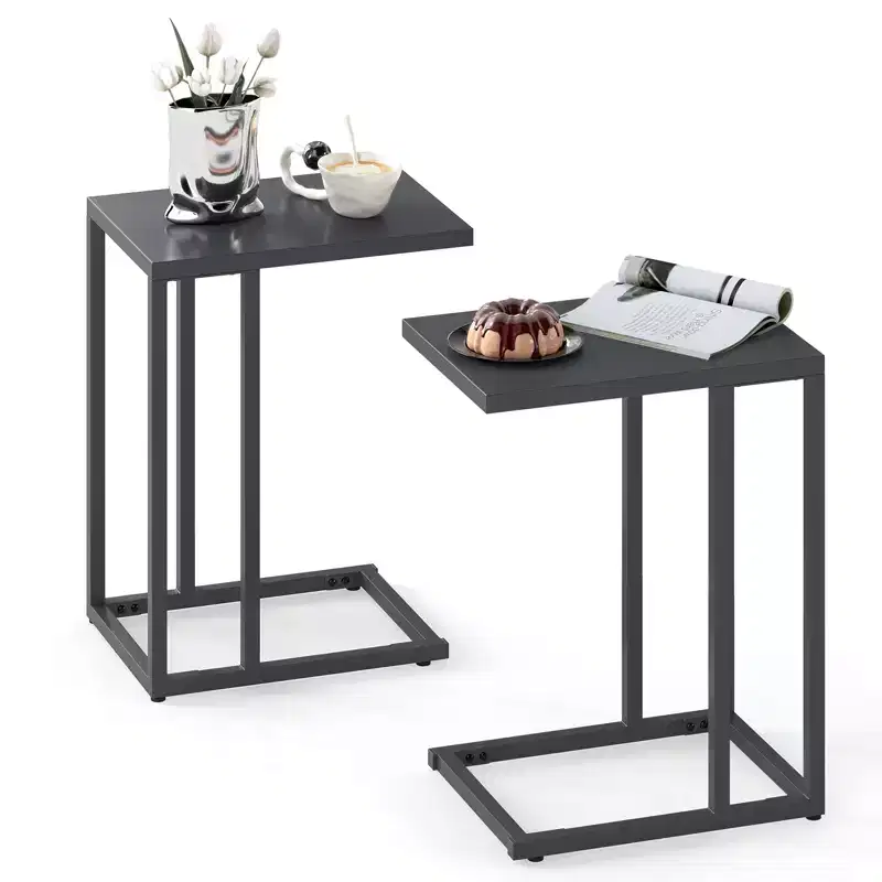 Costway C Shaped End Table Set of 2 w/Metal Frame Sofa Table for Small Space Modern
