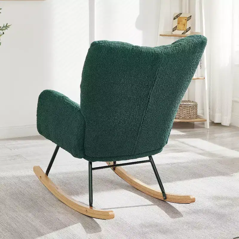 High-Back Rocking Chair – Green / Ivory / Pink, Single Seat, Upholstered