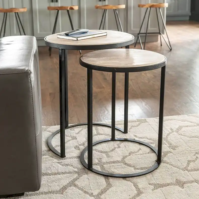 Natural Wood And Iron Nesting Accent Tables (Set of 2) by East at Main