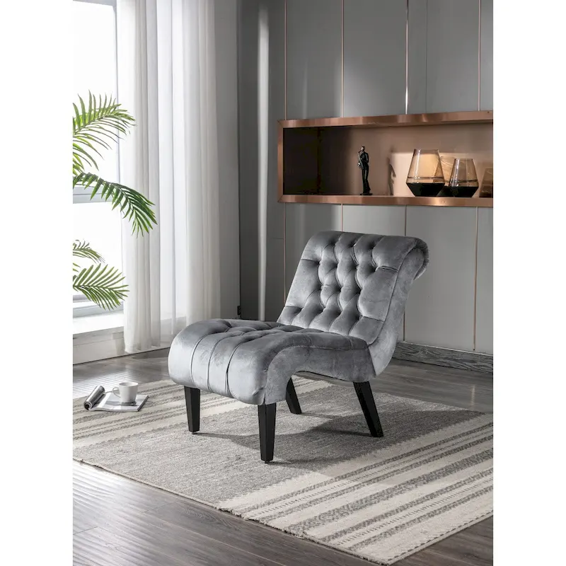 Velvet Armless Accent Chair, Button Tufted Slipper Chair, Side Chair, Lounge Chair