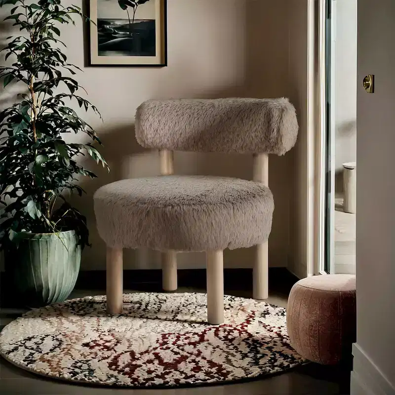 Vegan Shearling Fabric Accent Chair, Beige
