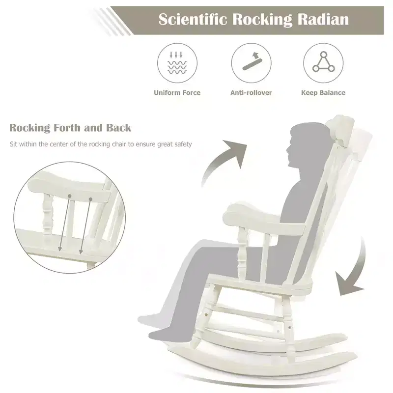 Costway Set of 2 Wood Rocking Chair Glossy Finish White\ Coffe