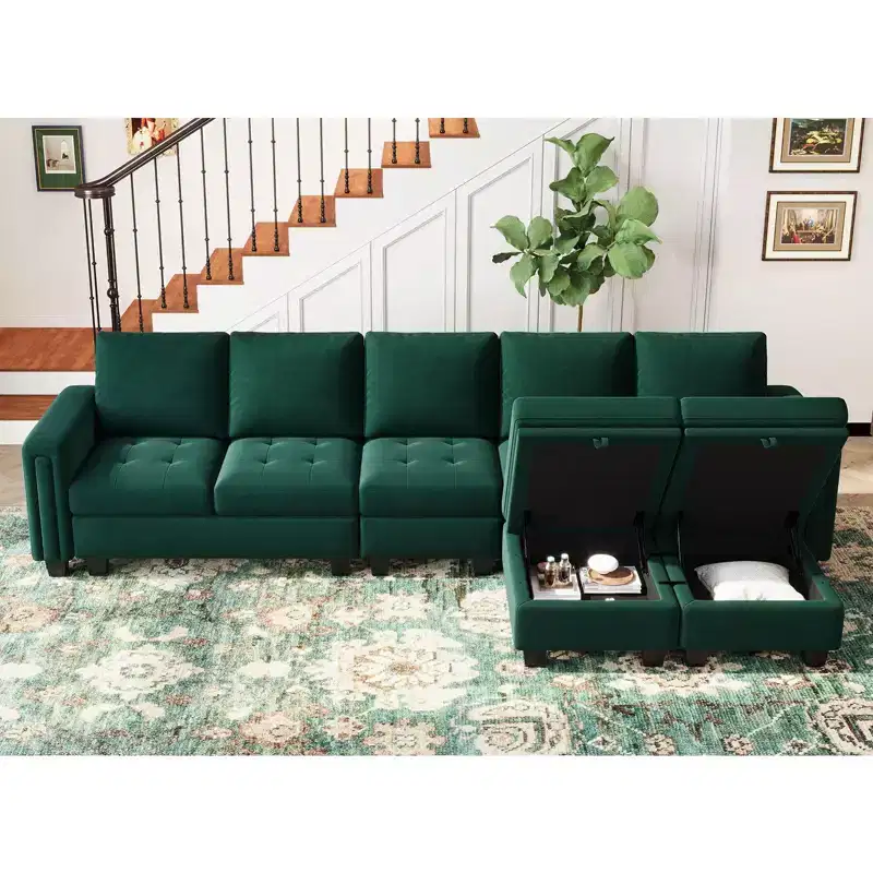 Belffin Modular Velvet Tufted Small Ottoman