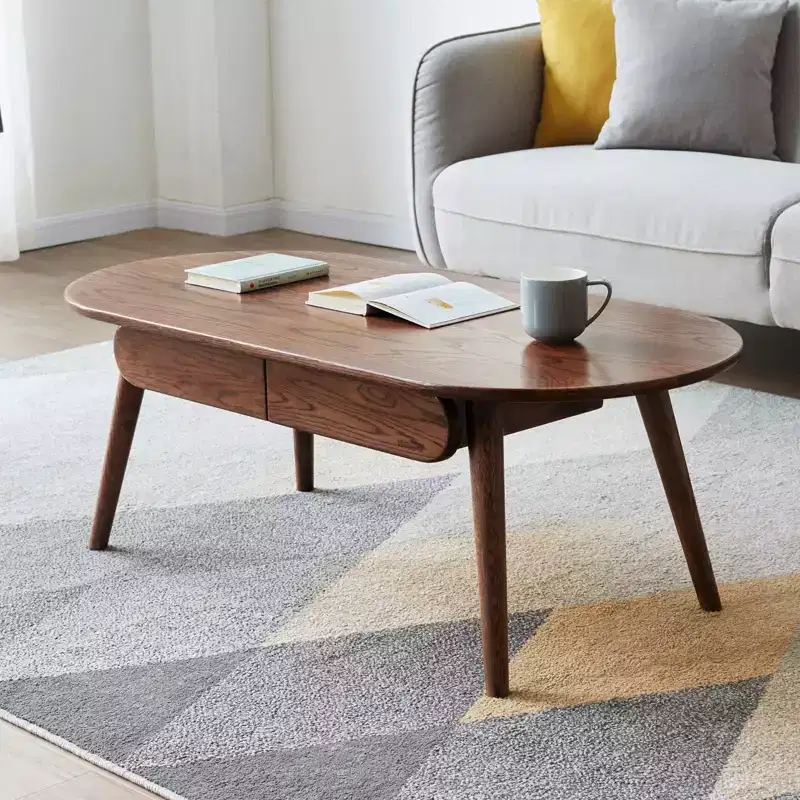 Oval Oak Coffee Table with 2 Drawers