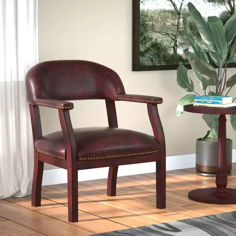 Captain's Chair, Padded Vinyl Seat & Back, Nailhead Trim, Hardwood Frame, 275 lbs Capacity