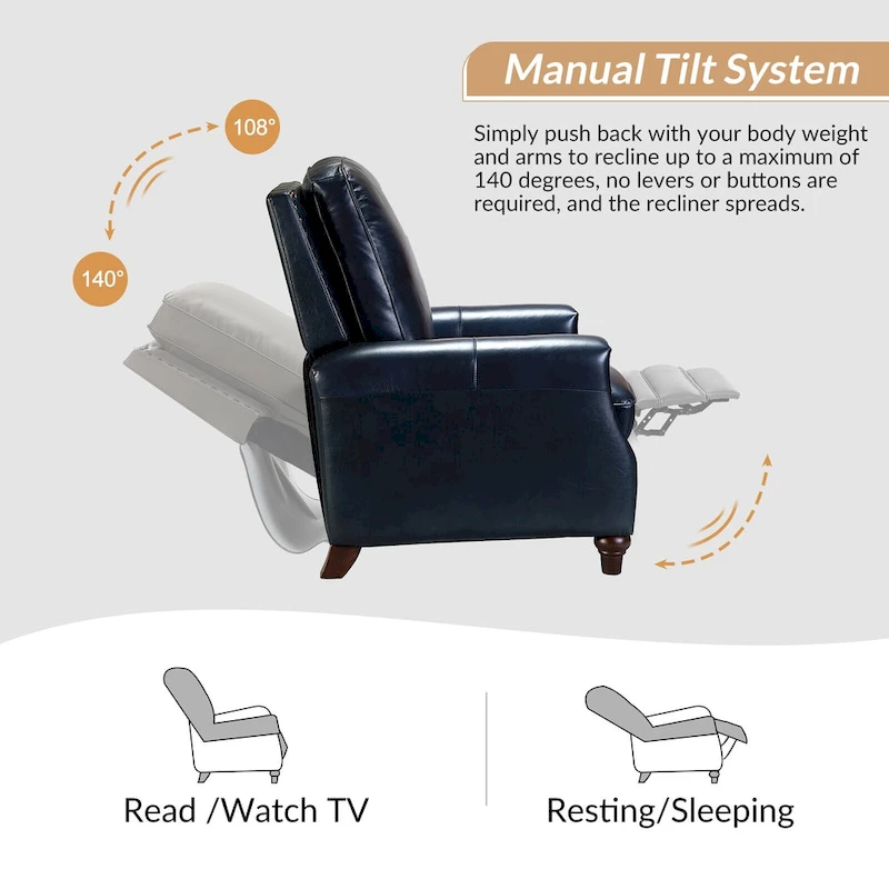 Cigar Mid-century Modern Genuine Leather Recliner with Nailhead Trim Set of 2 by HULALA HOME