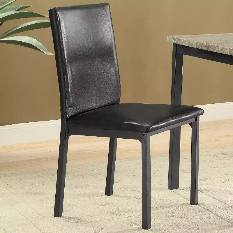 Simple Relax Set of 2 Faux Leather and Metal Side Chairs in Black