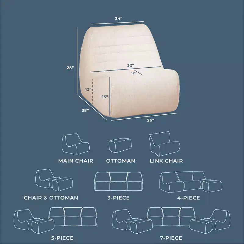 Big Joe Solvana Outdoor Patio Furniture Set, Performance Linen Weather-Resistant Fabric, Primary Chair, Sunlit Cream