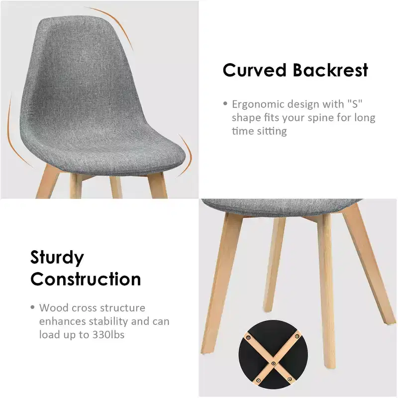 Costway Set of 4 Modern Dining Accent Side Chairs Wood Legs Home Furniture Gray