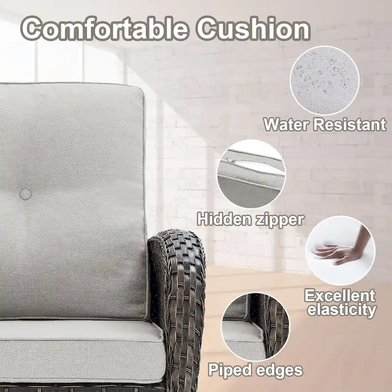 Patio Sofa with 2 Swivel Chair Coffee Table - Brown