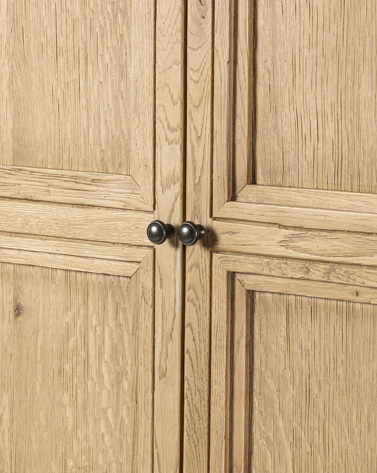 Rustic Worn Oak Cabinet with Bronze Hardware for Living Room