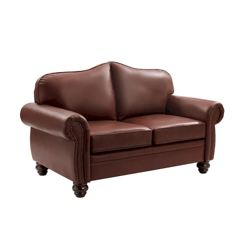 Angel Transitional Genuine Leather Sofa With Tufted Back by