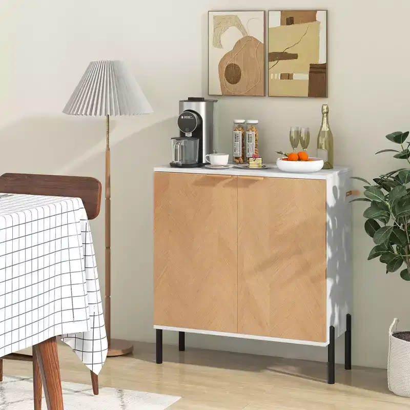 2-Door Buffet Cabinet Sideboard with Shelf, Metal Legs & Anti-Tipping Kit