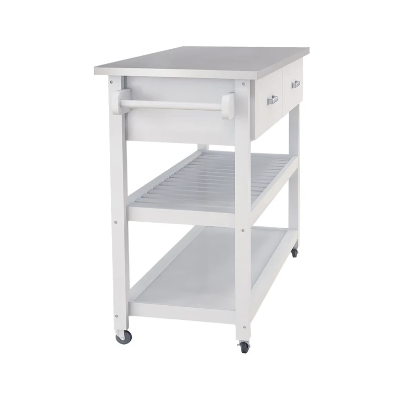 Stainless Steel Table Top White Kicthen Cart With Two Drawers(no include stool)