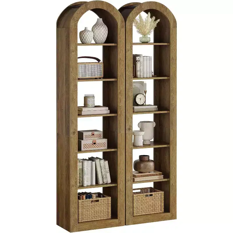 74.8 Tall Arched Bookshelf, 6-Tier Narrow Open Bookcase, Floor Standing Corner Display Shelves for Small Space, Living Room