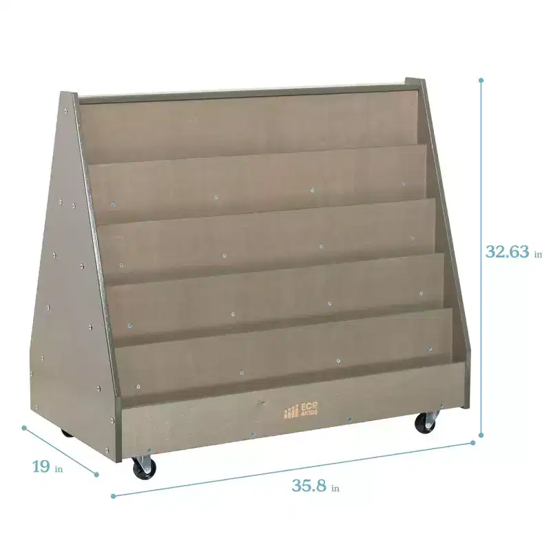 ECR4Kids Double-Sided Wooden Mobile Book Display and Storage, Montessori Furniture