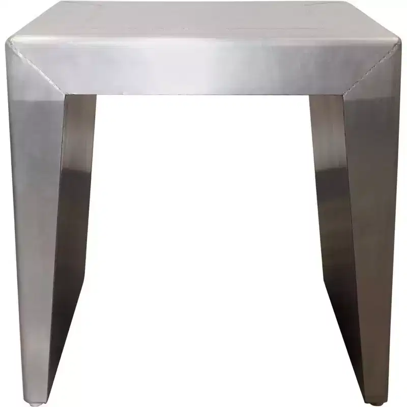 HomeRoots 24 Silver Aluminum and Solid Wood Square Sled End Table