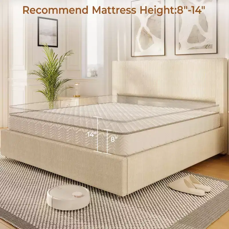CuisinSmart Corduroy Bed Frame with Headboard, Platform Upholstered Bed Frame with 4 Storage Drawers and Wooden Slats Support
