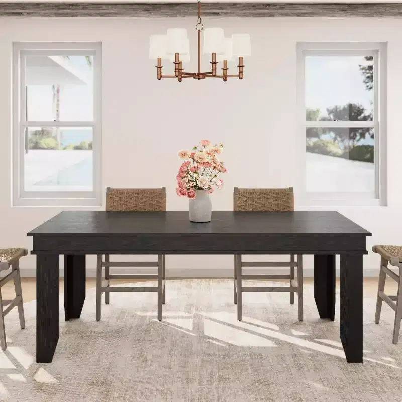 Farmhouse Dining Table for 4-6 People, Rectangular Wood Kitchen Table with Sturdy Wooden Frame, Large Dinner Table for Dining Room and Apartment