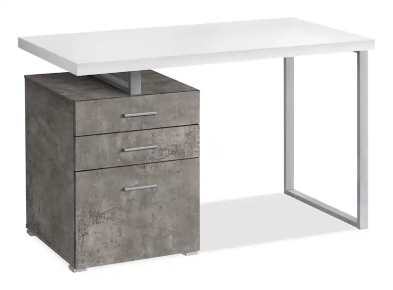 47.25 Reversible Office Desk with 3-Drawers - White/Concrete-Look