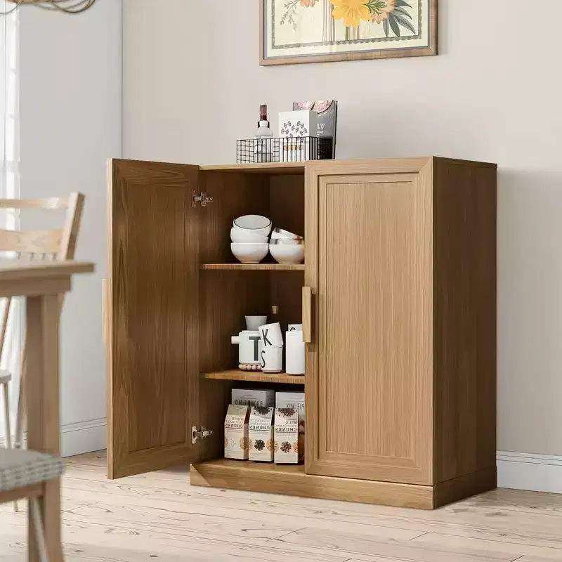 36x31x16 Wood Accent Cabinet in Natural Color, Storage Organizer with Adjustable Shelves for Kitchen Bedroom Entryway Living Room Dinning Room