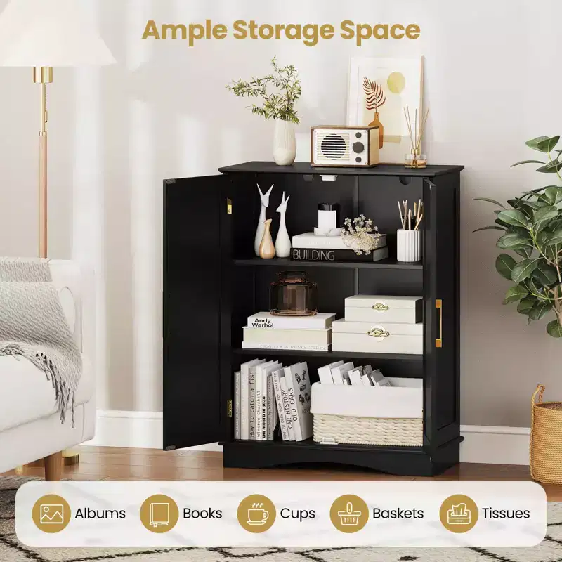 Costway Floor Storage Cabinet Modern Storage Organizer with Adjustable Shelves &2 Doors Black/Blue/Gray/White