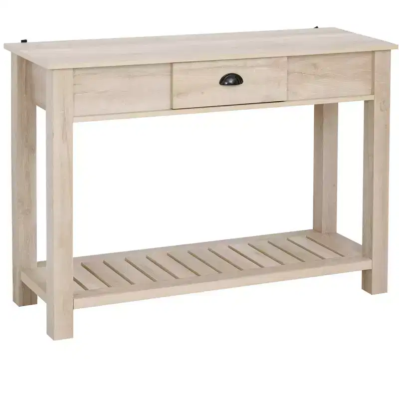 HOMCOM Console Side Entryway Table with Storage Drawer, Bottom Shelf, and Strong Sturdy Construction, White Oak