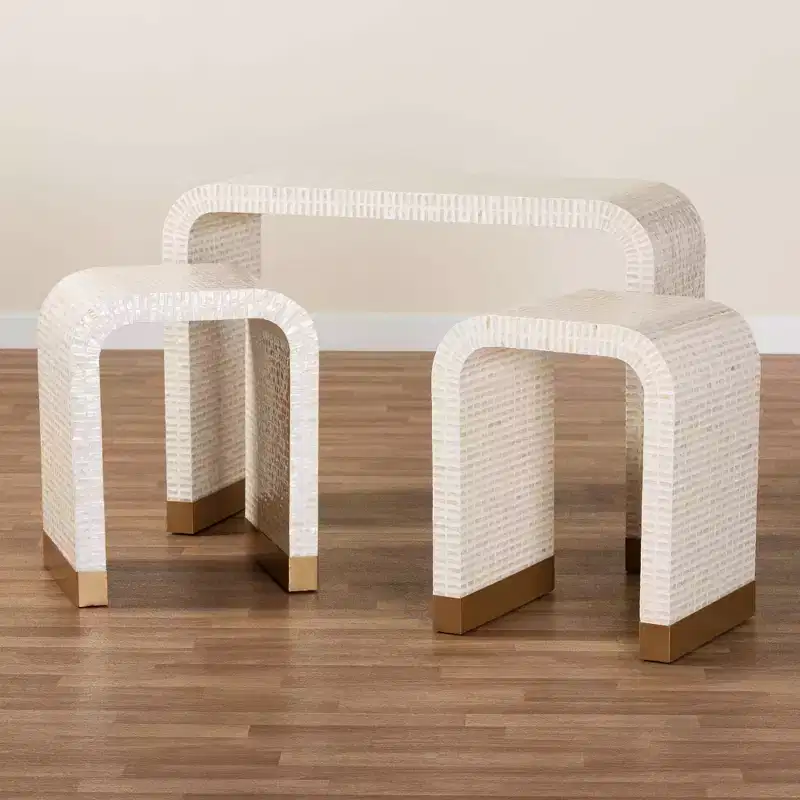 bali & pari 3pc Carlyn Mother of Pearl Capiz Shell Accent Table Set Beige/White/Gold