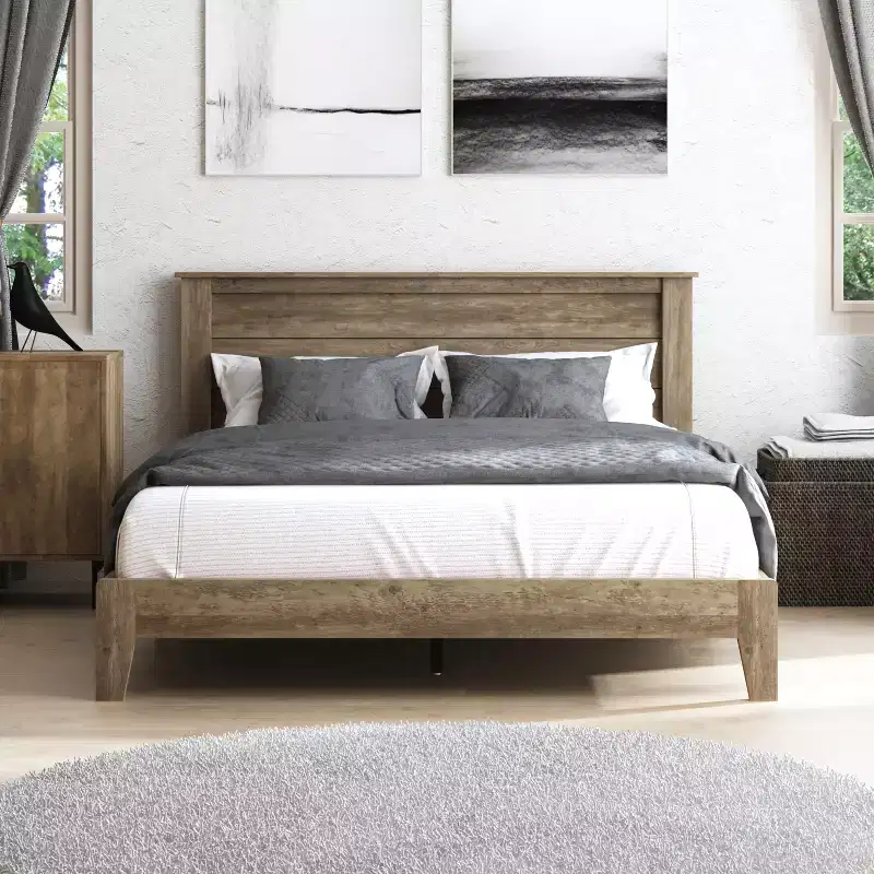 Galano Queen Tiena Lencia Bed with Headboard  Knotty Oak