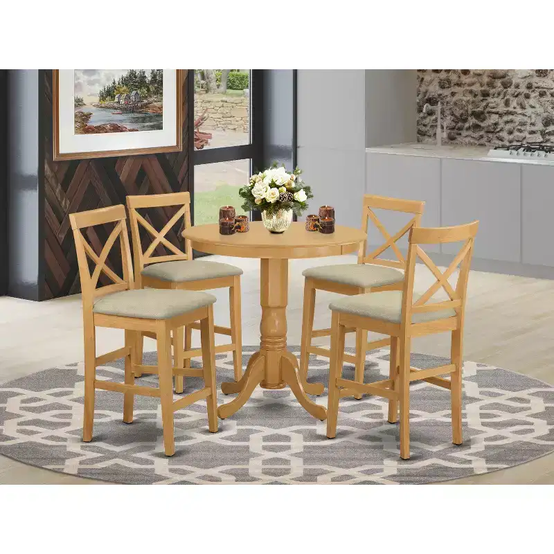 HomeStock Belmont Counter Height Set-Pub Table And Dining Chairs, Oak