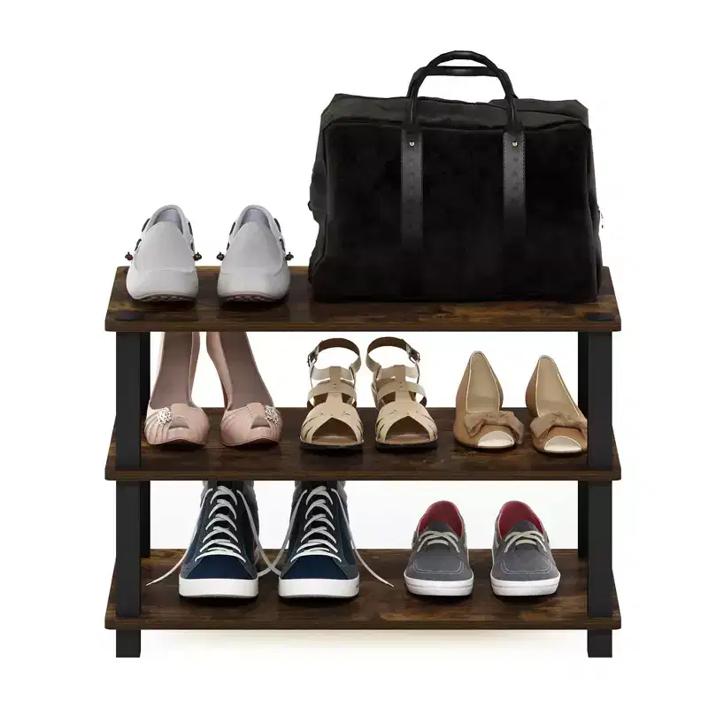 3/4-Tier Shoe Rack Tower Shelf | Storage Organizer Amber Pine & Black