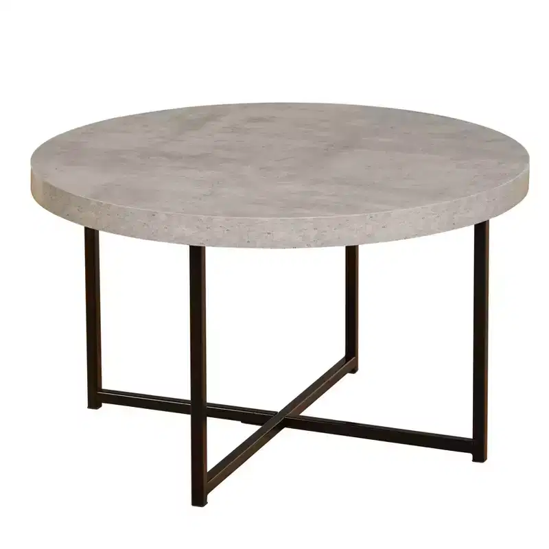Era Modern Round Coffee Table Gray/Black: Laminated MDF, Metal Frame, Indoor Use
