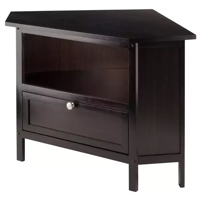 Winsome Zena Corner TV Stand for TVs up to 27 Espresso: Mid-Century Modern, Open Shelving, MDF Wood