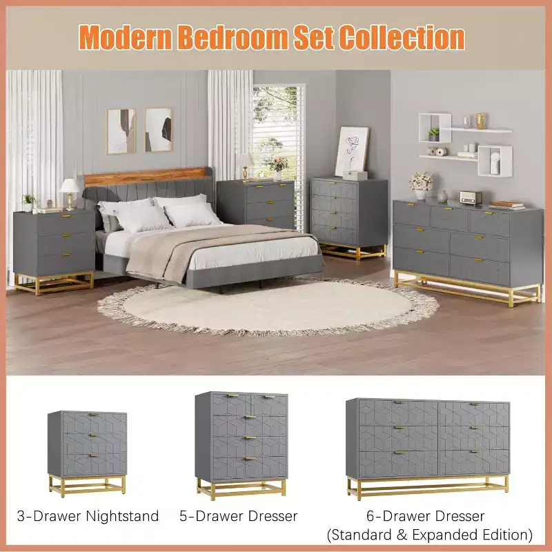 7-Drawer Wood Dresser with Metal Legs