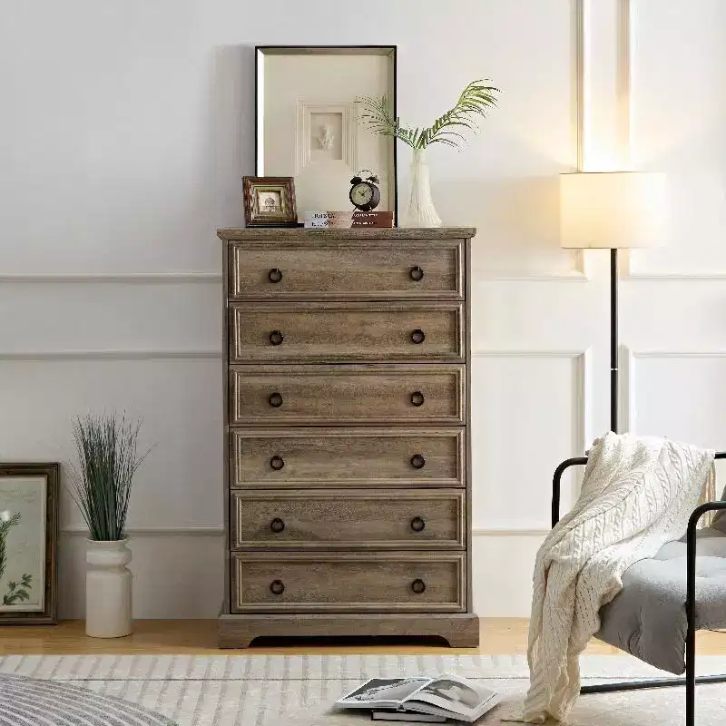 Bedroom Dresser, Dressers & Chests Of Drawers With 6 Large Drawers, Anti Toppling Devices Free Standing Storage Cabinet For Dining Room