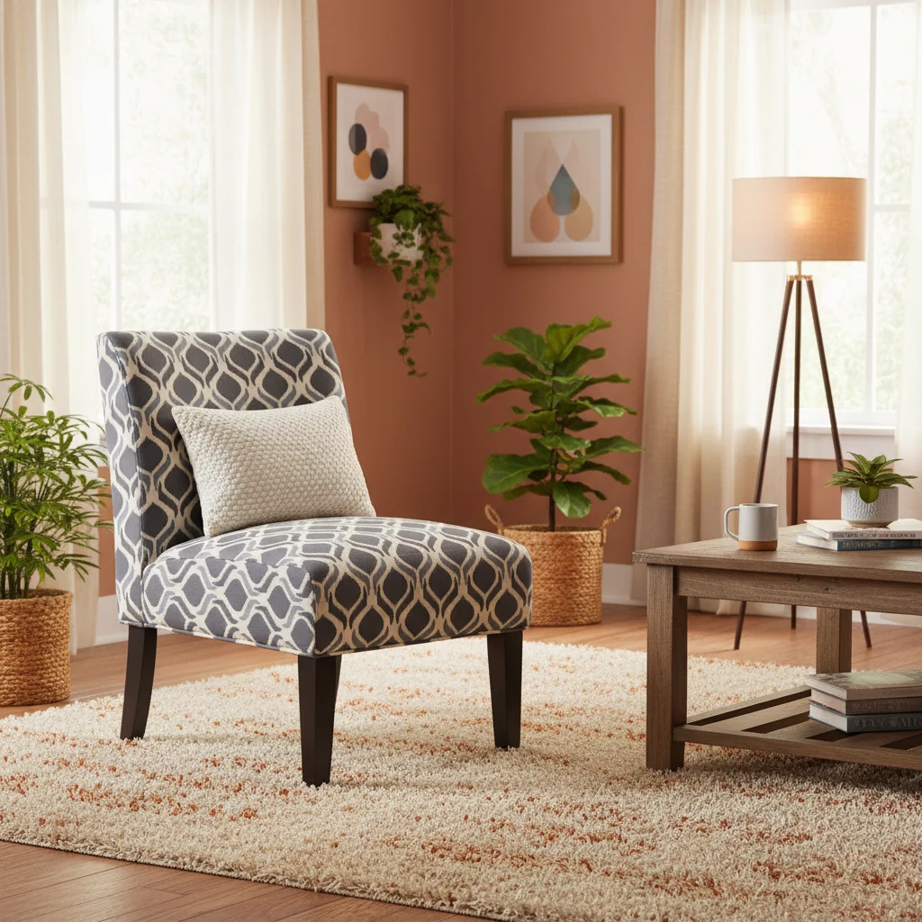 Linen-look Fabric Accent Chair With Rubberwood Legs - Blue and Grey