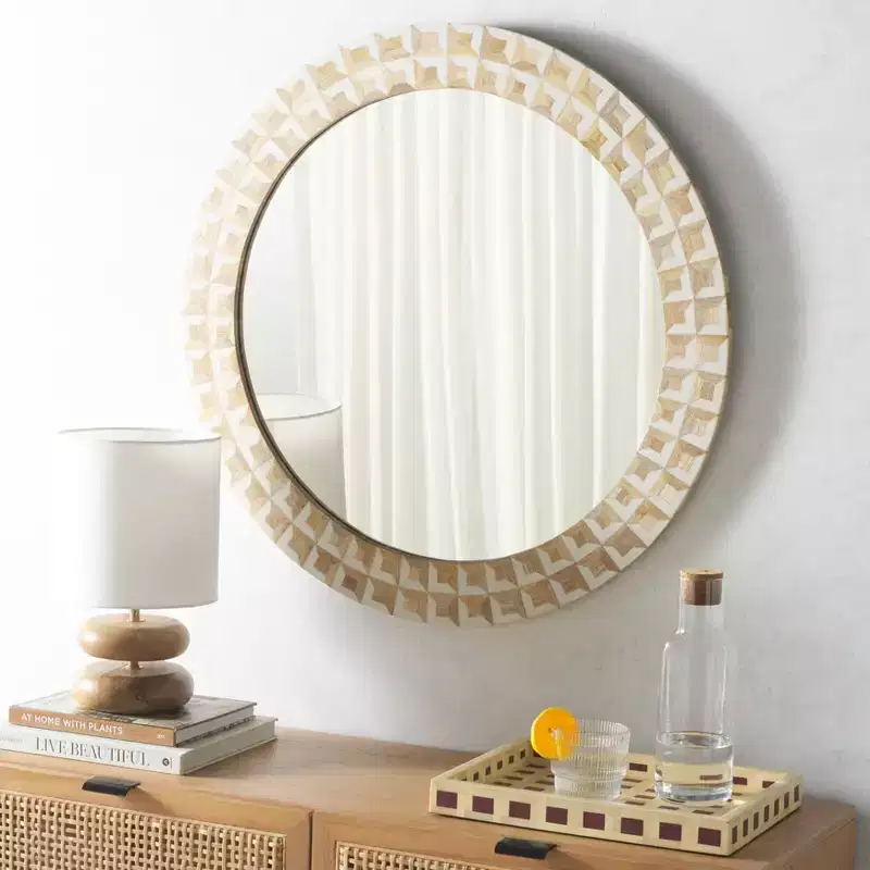 Aria Mirror - 29.2 x 29.2 - MRR1502 - Antique Ivory/Natural Brown - Safavieh