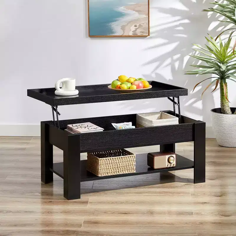 VECELO Coffee Table Lift Top Coffee Tables with Hidden Compartment and Storage Shelf Dining Table for Living Room
