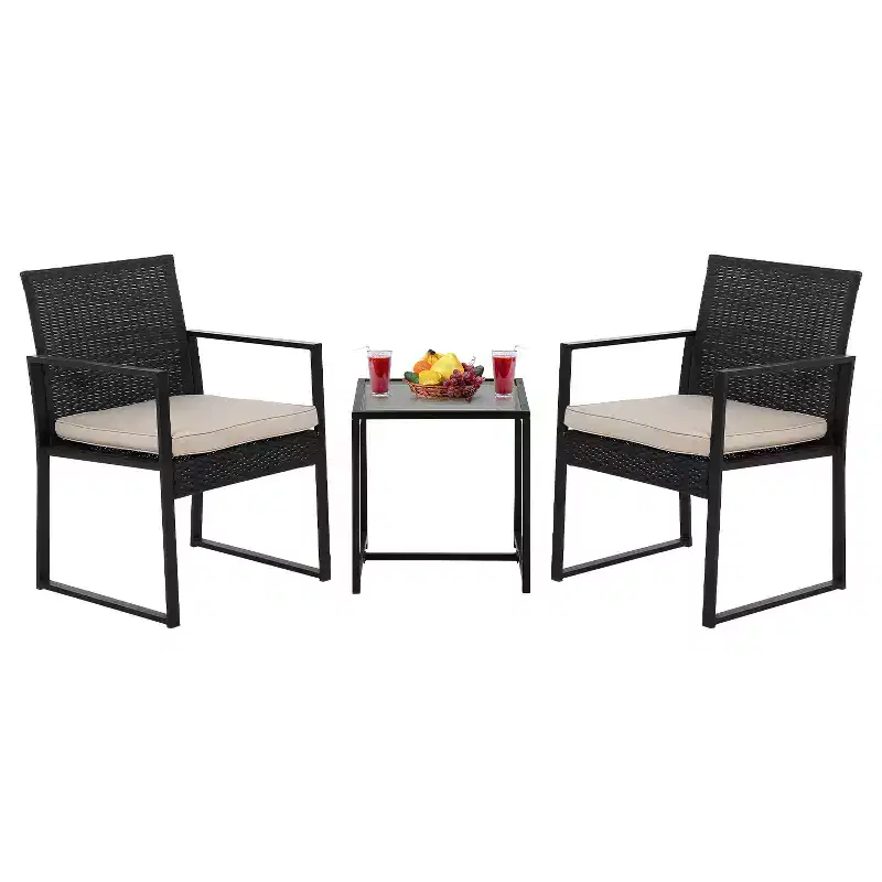 BestMassage Patio Furniture 3-Piece Rattan Set - Rocking Chairs and Coffee Table, Khaki