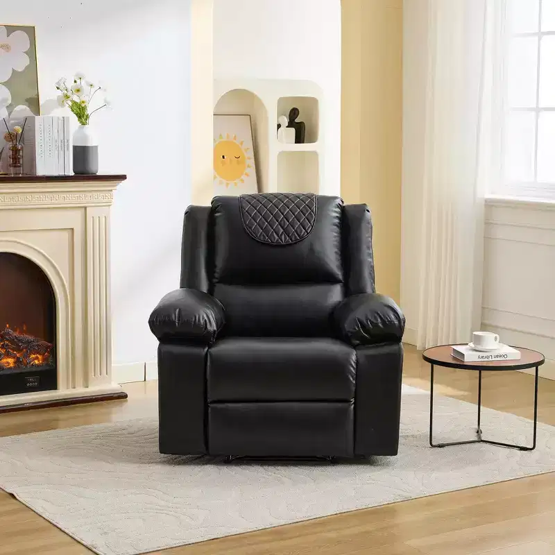 Oversized Massage Recliner Chair for Adults, PU Leather Heated Single Sofa with Vibration & Heat, Side Pocket, Reclining Sofa (Brown)