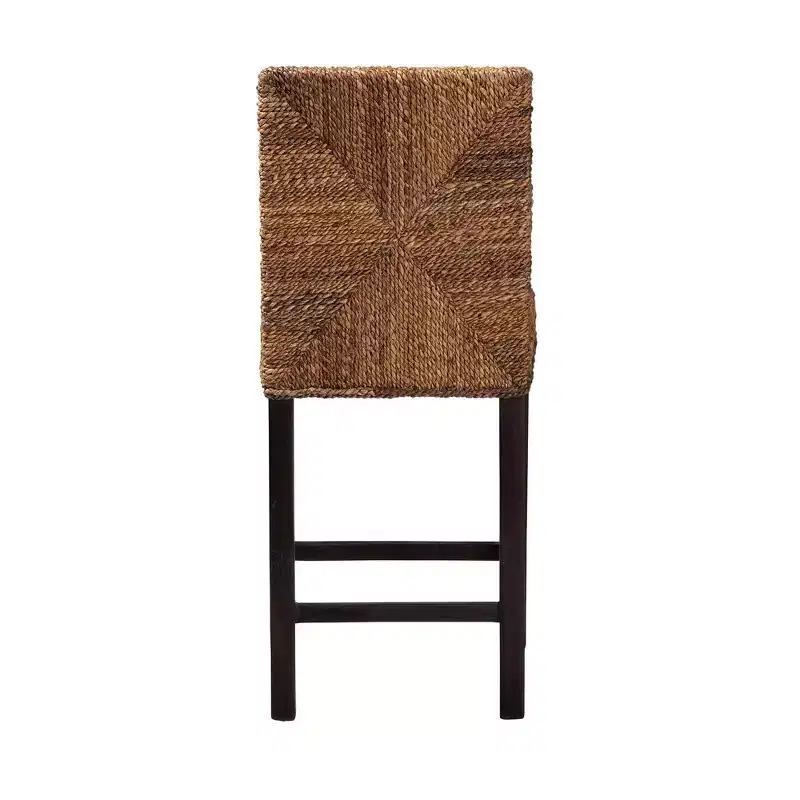 Mahogany Wood & Seagrass Counter Height Barstool – Natural Brown/Dark Brown