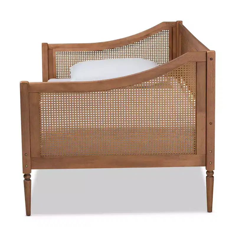 Twin Ogden Wood & Synthetic Rattan Daybed with Turned Legs - Mid-Century, No Box Spring Required