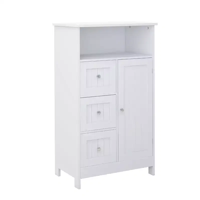 Homy Casa Standing Storage Cabinet with 3 Drawers & Single Door, White