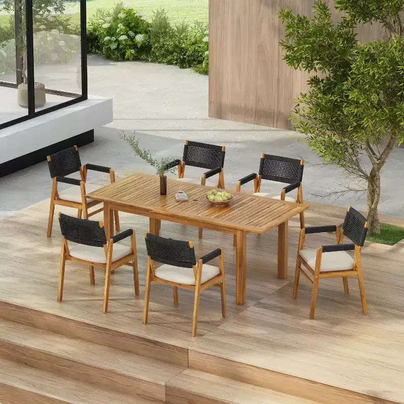 Christopher Knight Home Maria 7 Pieces Rustic Patio Acacia Expandable Dining Set