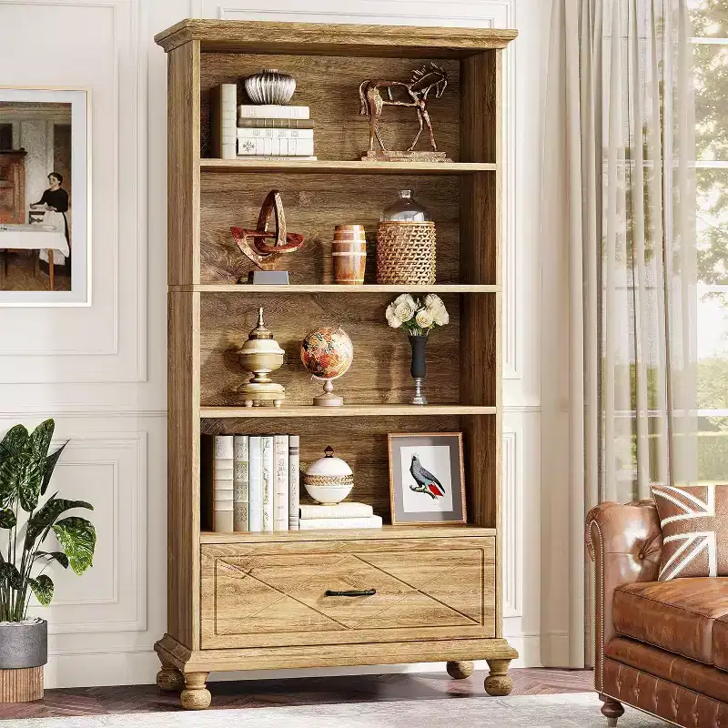 6-Tier Freestanding Bookshelf with Drawer, 70.9