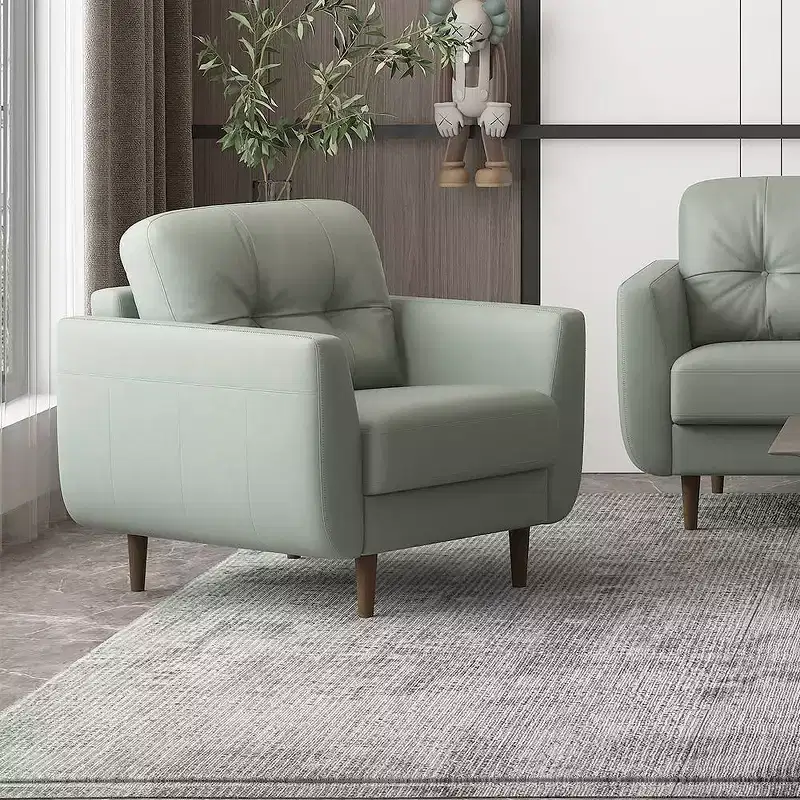 35" Radwan Chair Pesto Green Leather - Acme Furniture: Button-Tufted, Wood Legs, No Assembly Required